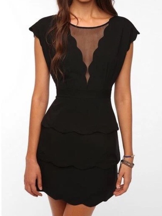 Coincidence & Chance Dresses & Skirts - Coincidence & Chance Black Scallop Sheath Dress with Mesh V-Neck